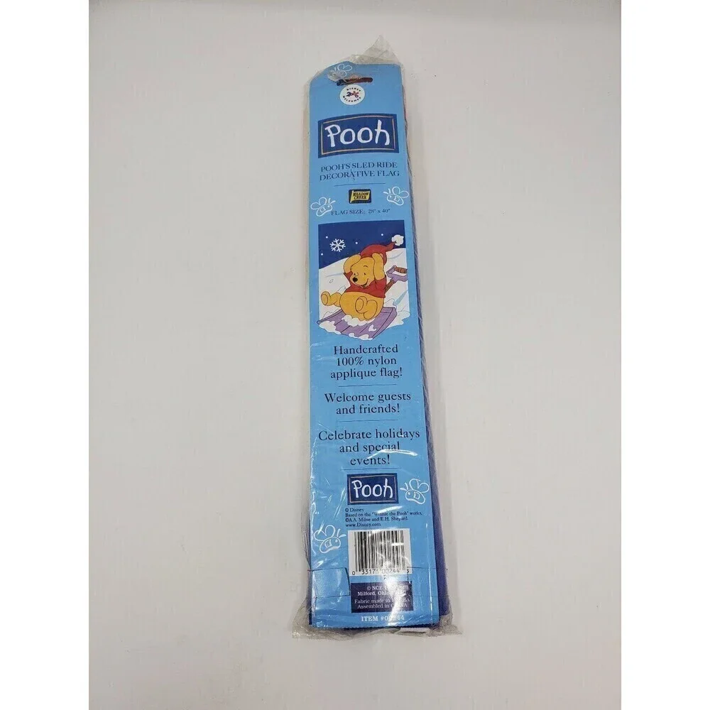 NOS WINNIE THE POOH HOLIDAY DECORATIVE OUTDOOR NYLON FLAG POOH'S SLED RIDE 1999